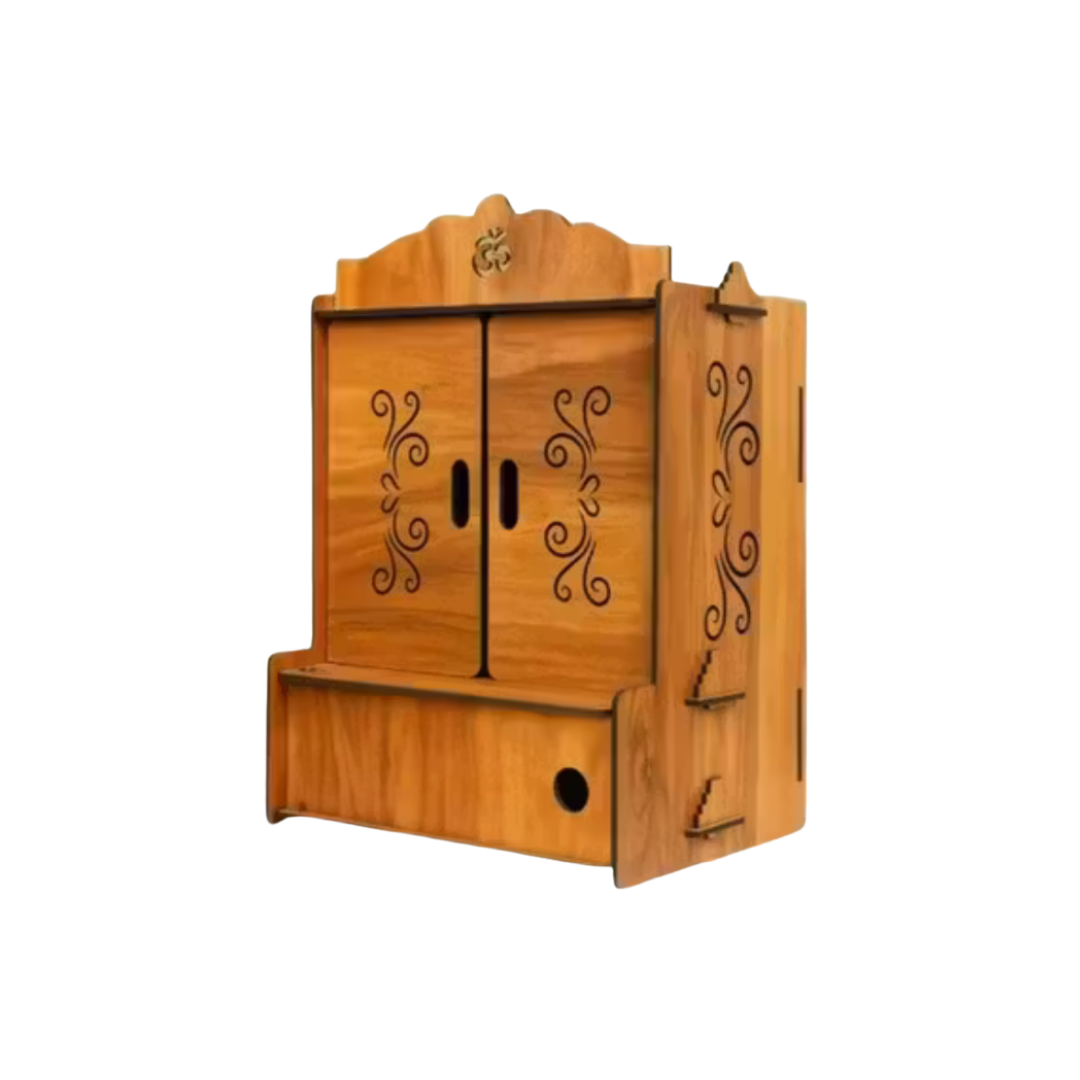 Premium Wooden Mandir for Home – Designer Pooja Temple with Doors & Storage Drawe