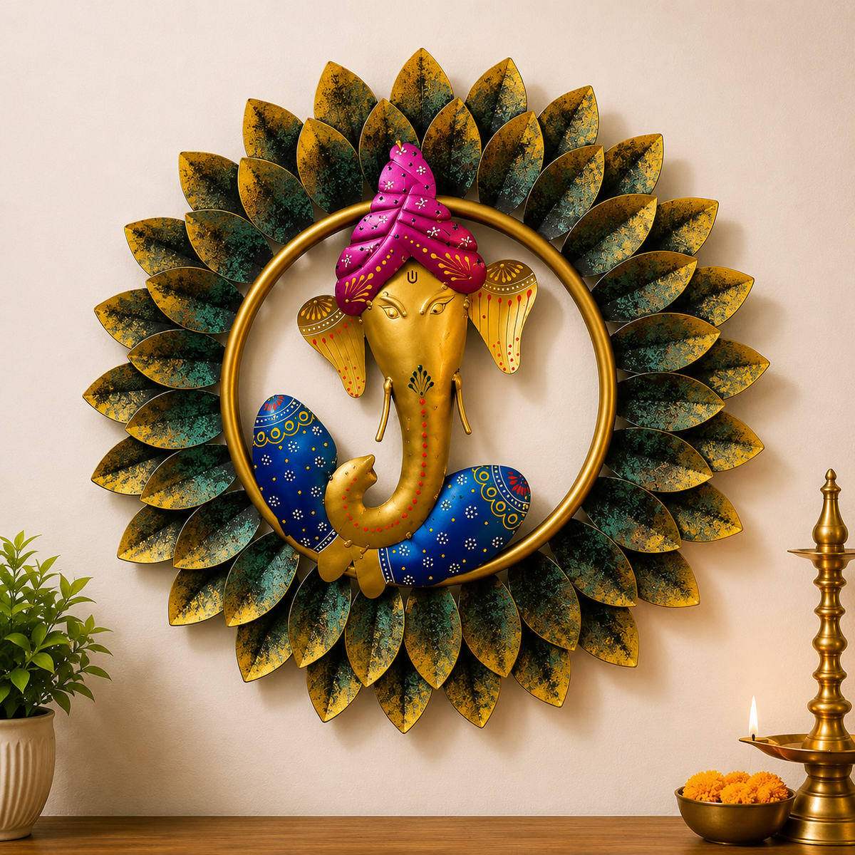 Ganesha Wandkunst – Handgefertigte Spirituelle Wanddekoration