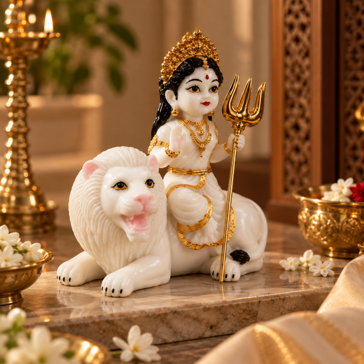 4 Inch Maa Durga with Lion Murti | Durga Maa Idol for Home Temple & Pooja Room