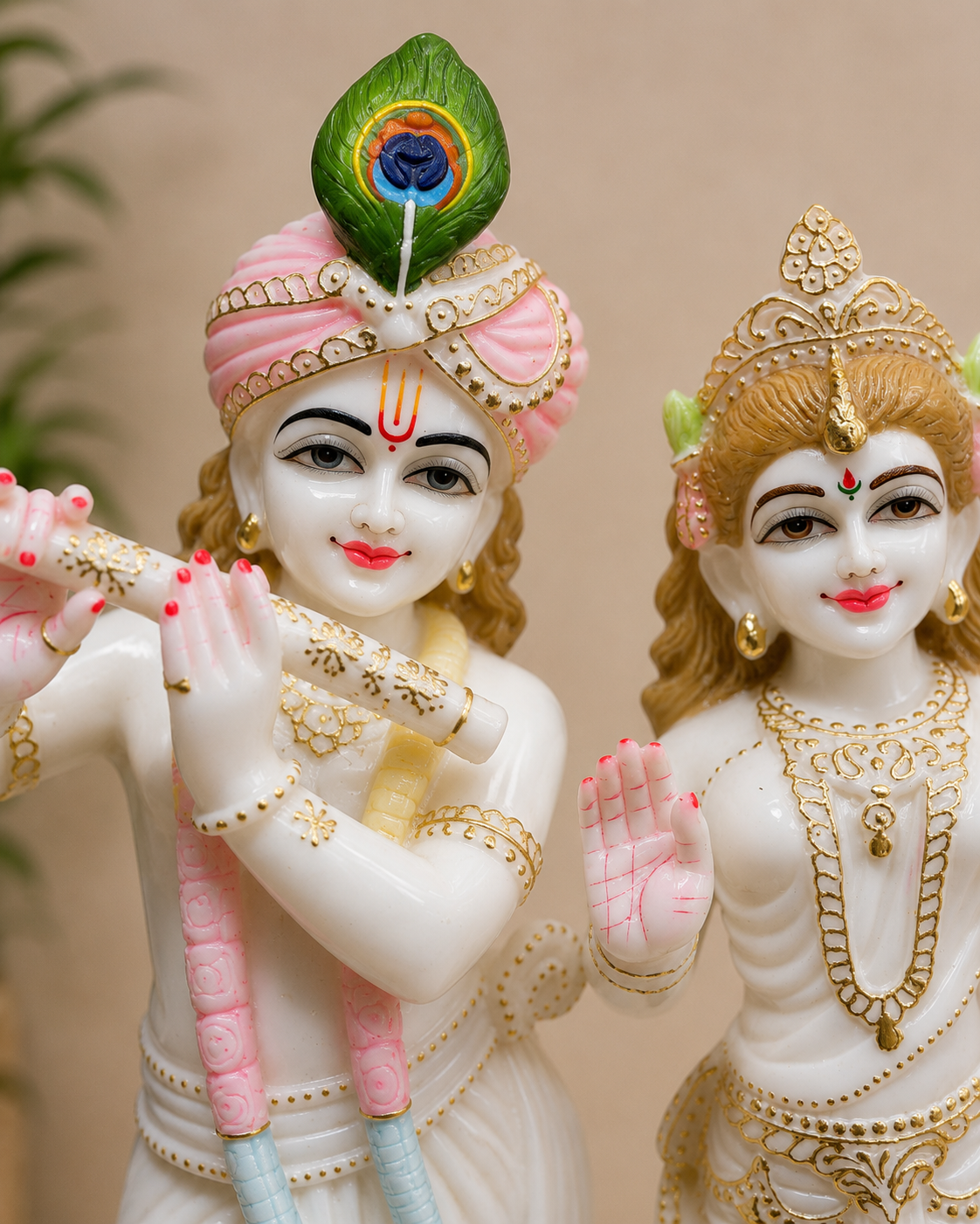 27 Inch Radha Krishna Marble Murti | White Marble Radha Krishna Idol
