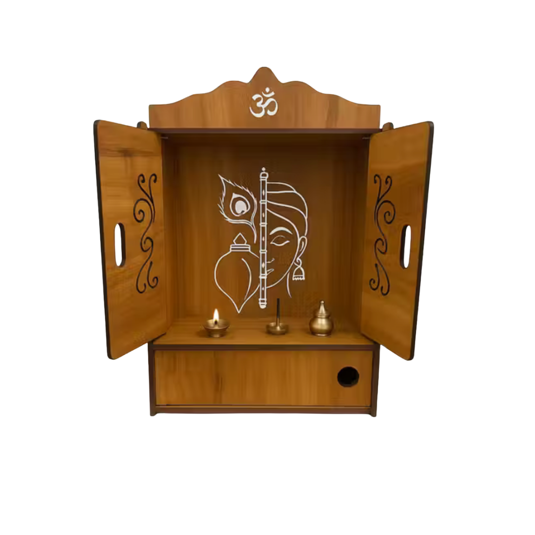 Premium Wooden Mandir for Home – Designer Pooja Temple with Doors &amp; Storage Drawe