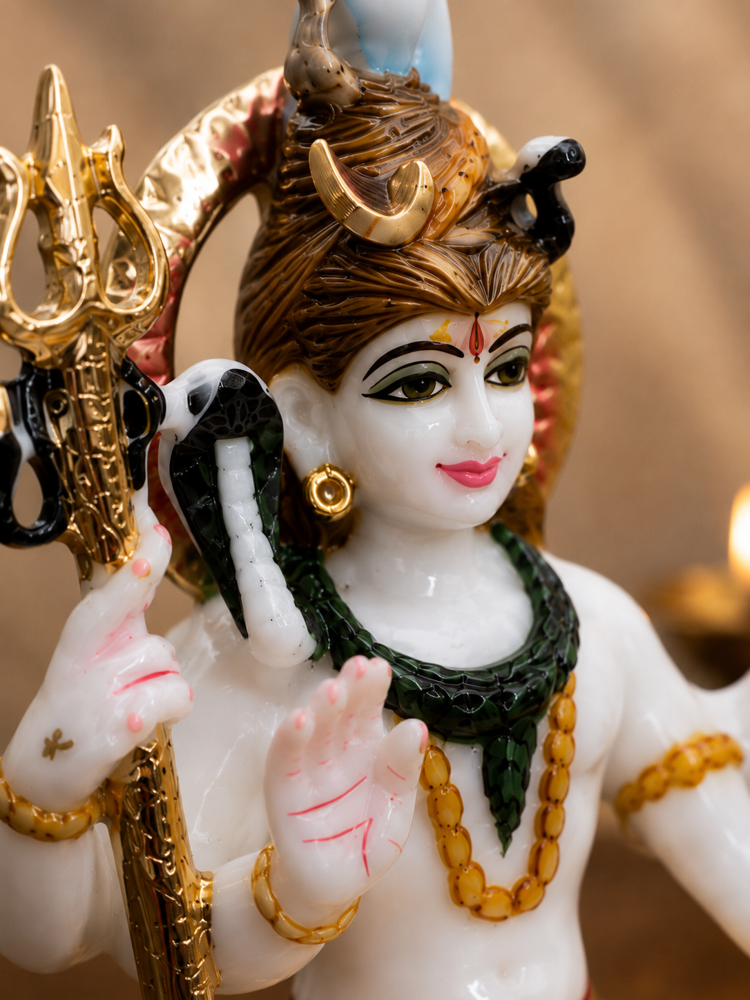 7 Inch Lord Shiv Marble Idol | Handcrafted Mahadev Murti with Trishul &amp; Damr