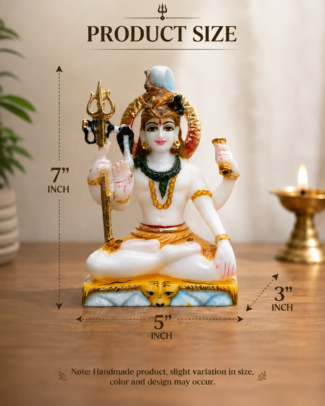 7 Inch Lord Shiv Marble Idol | Handcrafted Mahadev Murti with Trishul &amp; Damr