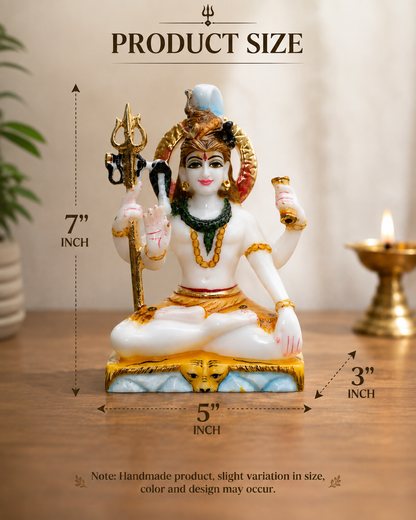 7 Inch Lord Shiv Marble Idol | Handcrafted Mahadev Murti with Trishul &amp; Damr