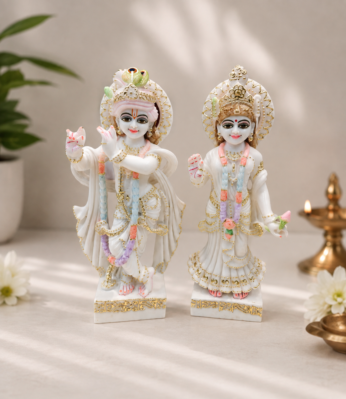 7 Inch Radha Krishna Pure Marble Murti Set | Handcrafted Krishna Radha Idol