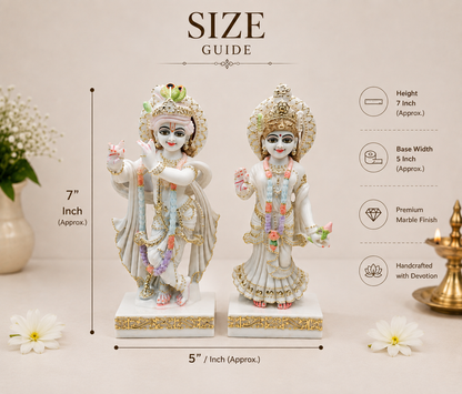 7 Inch Radha Krishna Pure Marble Murti Set | Handcrafted Krishna Radha Idol