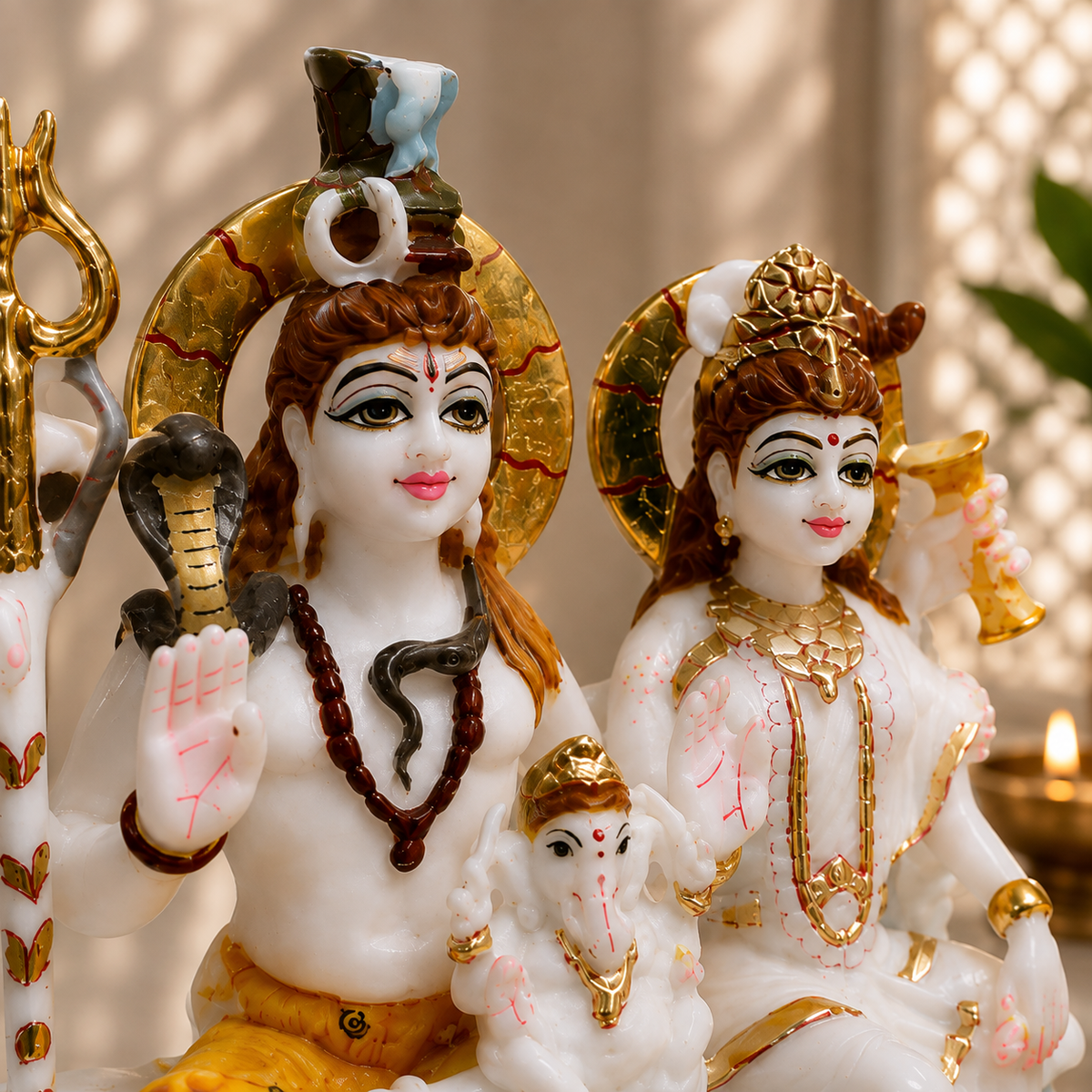 9 Inch Shiv Parivar Pure Marble Murti | Lord Shiva, Maa Parvati & Ganesh Ji