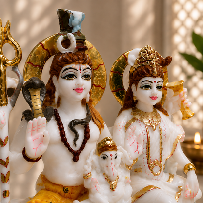 9 Inch Shiv Parivar Pure Marble Murti | Lord Shiva, Maa Parvati & Ganesh Ji
