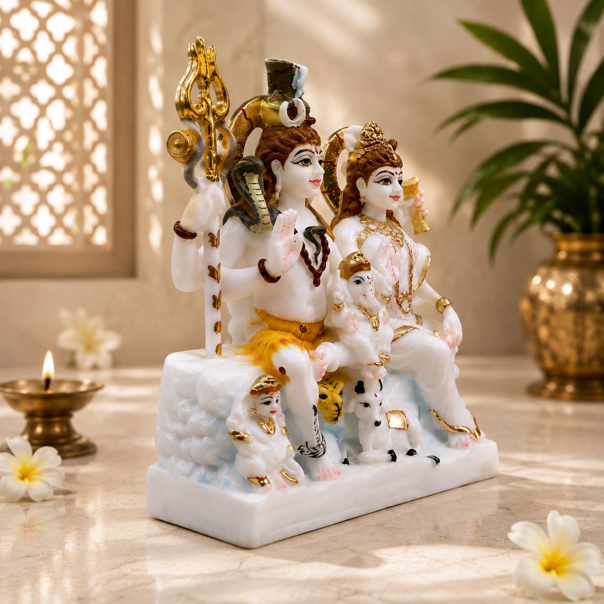 9 Inch Shiv Parivar Pure Marble Murti | Lord Shiva, Maa Parvati & Ganesh Ji