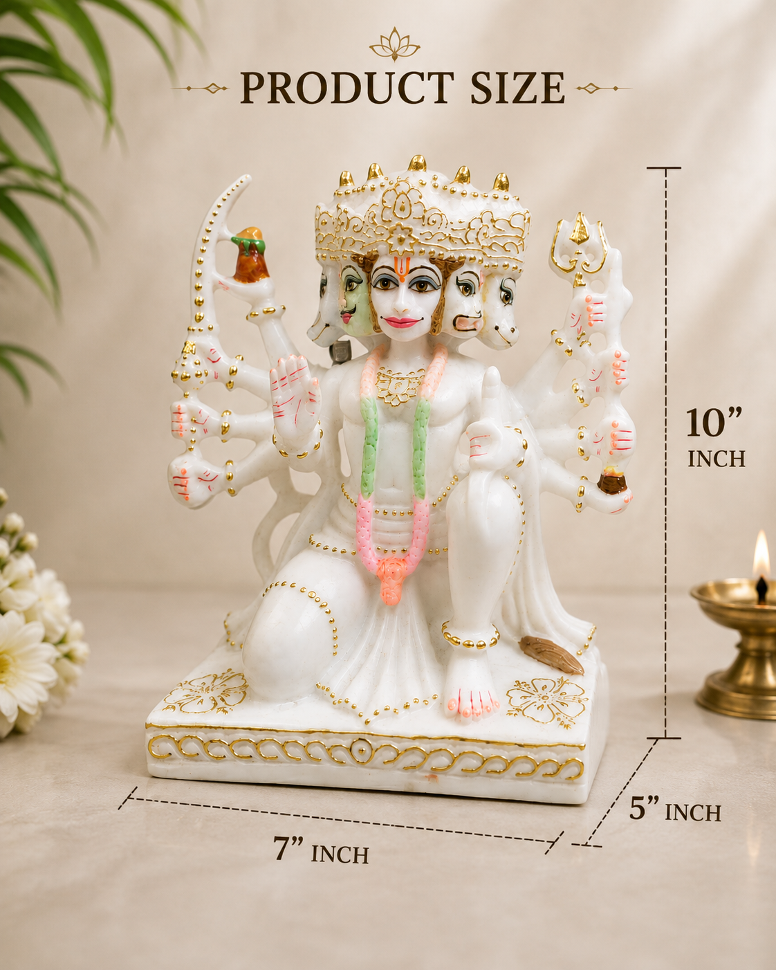 Panchmukhi Hanuman Marble Idol – 10 Inch Handcrafted Statue