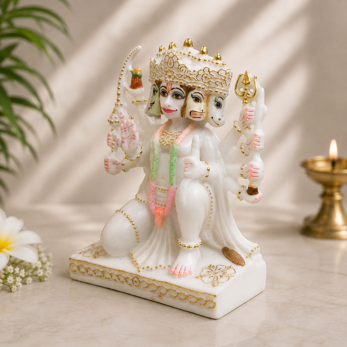 Panchmukhi Hanuman Marble Idol – 10 Inch Handcrafted Statue
