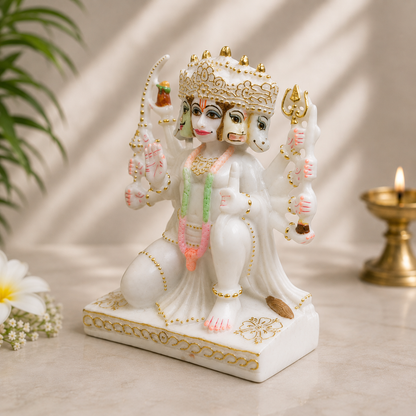 Panchmukhi Hanuman Marble Idol – 10 Inch Handcrafted Statue
