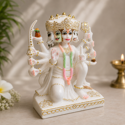 Panchmukhi Hanuman Marble Idol – 10 Inch Handcrafted Statue