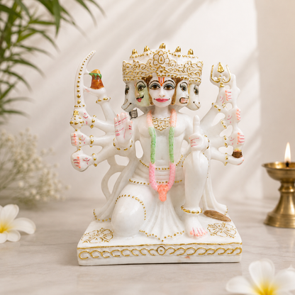 Panchmukhi Hanuman Marble Idol – 10 Inch Handcrafted Statue