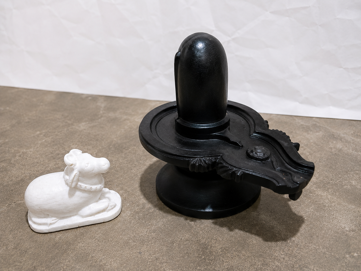 15 Inch Black Marble Shivling with Nandi | Handcrafted Shivling Murti Set