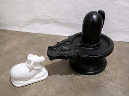 15 Inch Black Marble Shivling with Nandi | Handcrafted Shivling Murti Set