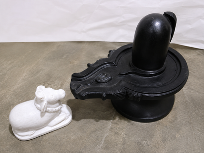 15 Inch Black Marble Shivling with Nandi | Handcrafted Shivling Murti Set