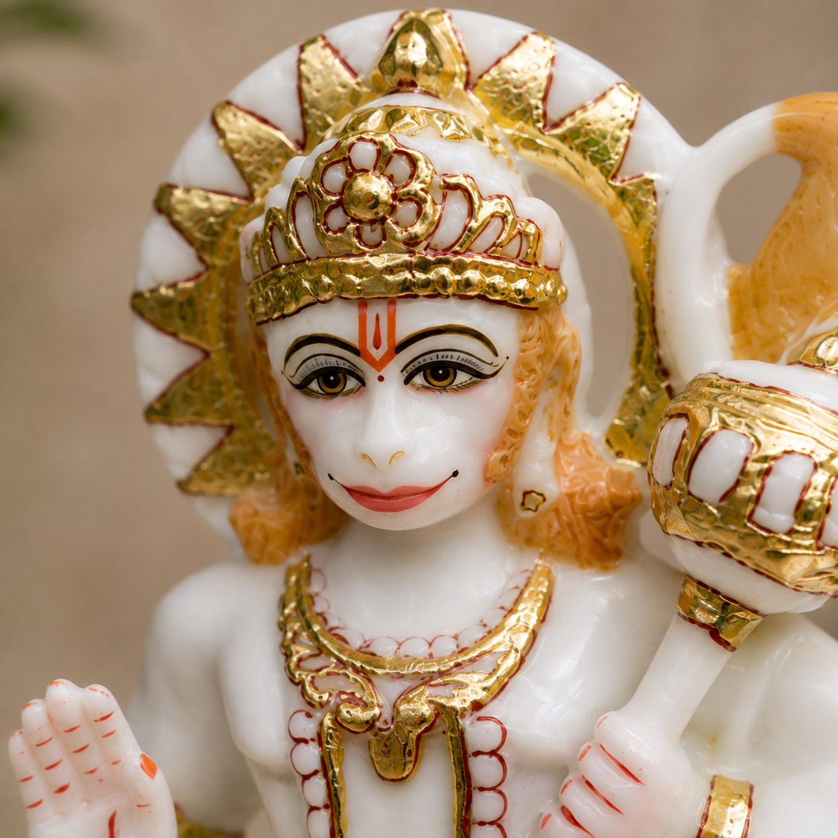 9 Inch Lord Hanuman Marble Murti | Bajrangbali with Gada