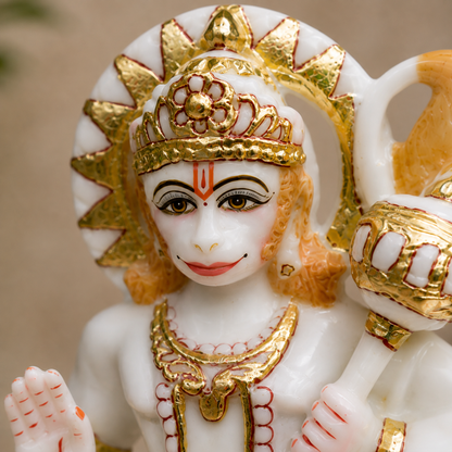 9 Inch Lord Hanuman Marble Murti | Bajrangbali with Gada