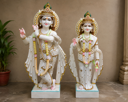 3.5 Feet Radha Krishna Marble Murti | Divine Jugal Jodi