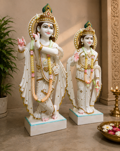 3.5 Feet Radha Krishna Marble Murti | Divine Jugal Jodi