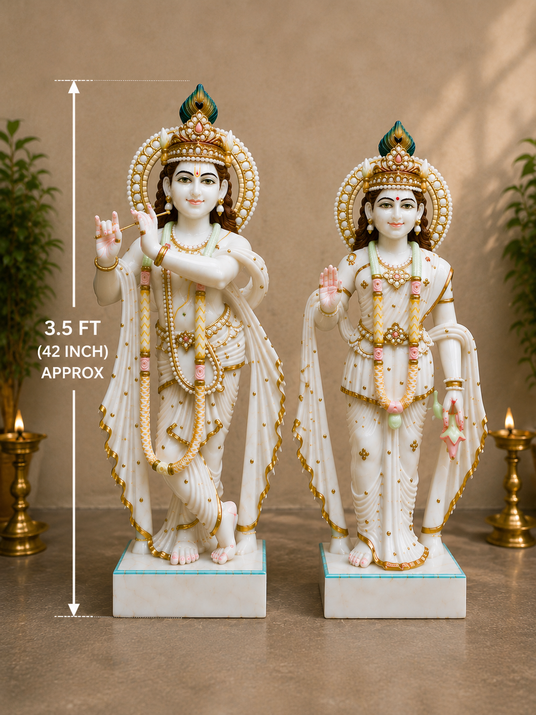 3.5 Feet Radha Krishna Marble Murti | Divine Jugal Jodi