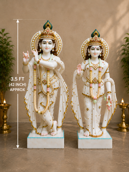 3.5 Feet Radha Krishna Marble Murti | Divine Jugal Jodi