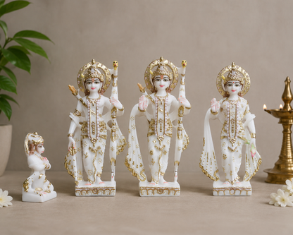 12 Inch Ram Darbar Marble Murti Set | Ram, Sita, Lakshman & Hanuman