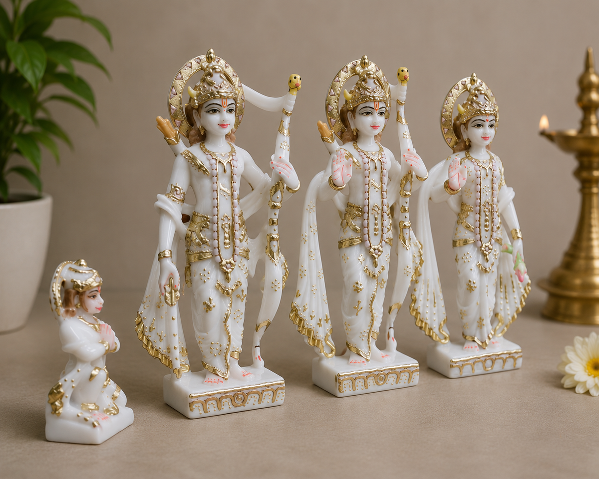 12 Inch Ram Darbar Marble Murti Set | Ram, Sita, Lakshman & Hanuman