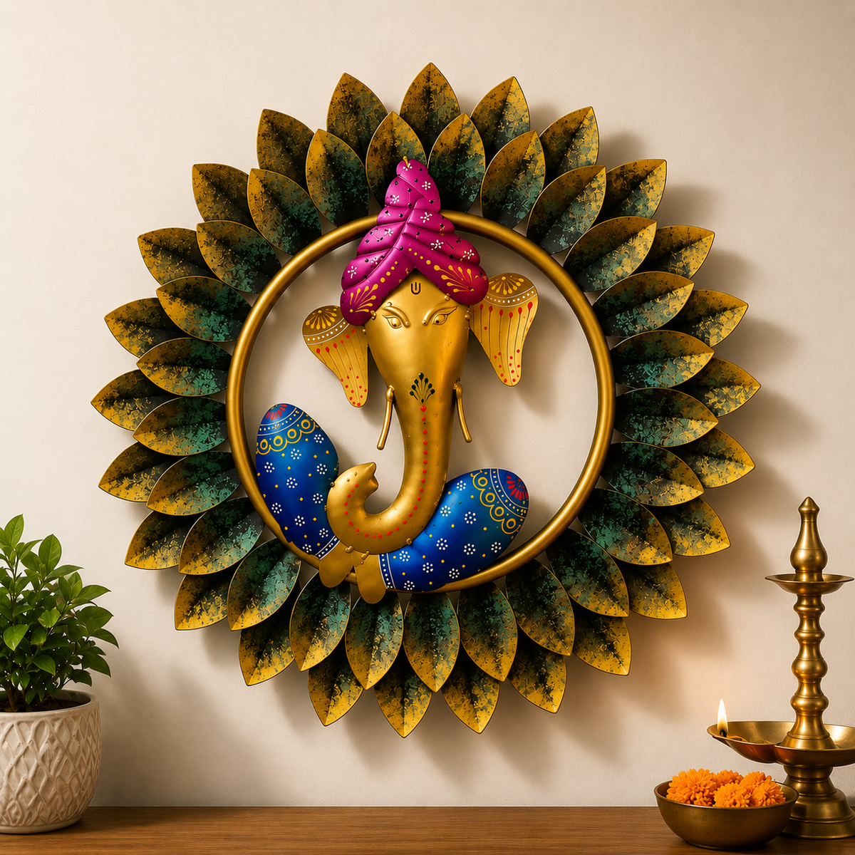 Ganesha Wandkunst – Handgefertigte Spirituelle Wanddekoration
