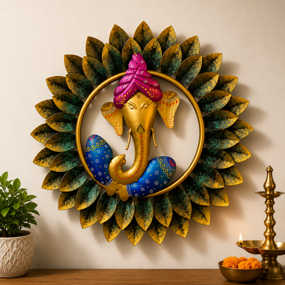 Ganesha Wandkunst – Handgefertigte Spirituelle Wanddekoration