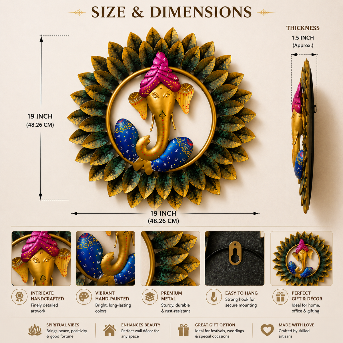 Ganesha Wandkunst – Handgefertigte Spirituelle Wanddekoration