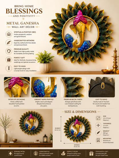 Ganesha Wandkunst – Handgefertigte Spirituelle Wanddekoration