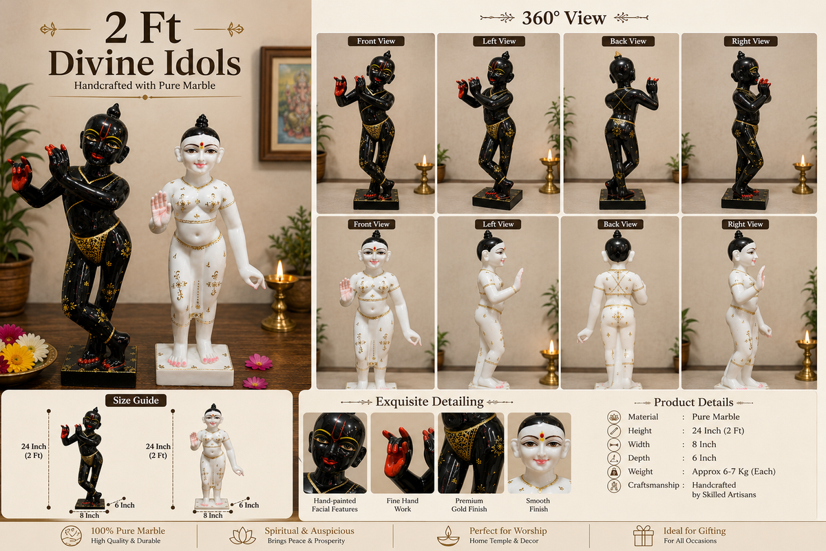 ISKCON Radha Krishna Idol Set – 2 Feet Handcrafted Pure Marble Statues