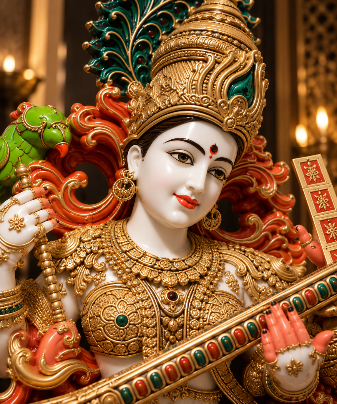 36 Inch Goddess Saraswati Marble dust Murti | Maa Saraswati Veena Statue