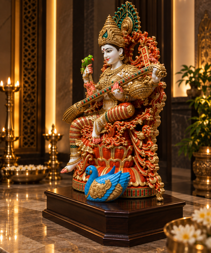 36 Inch Goddess Saraswati Marble dust Murti | Maa Saraswati Veena Statue
