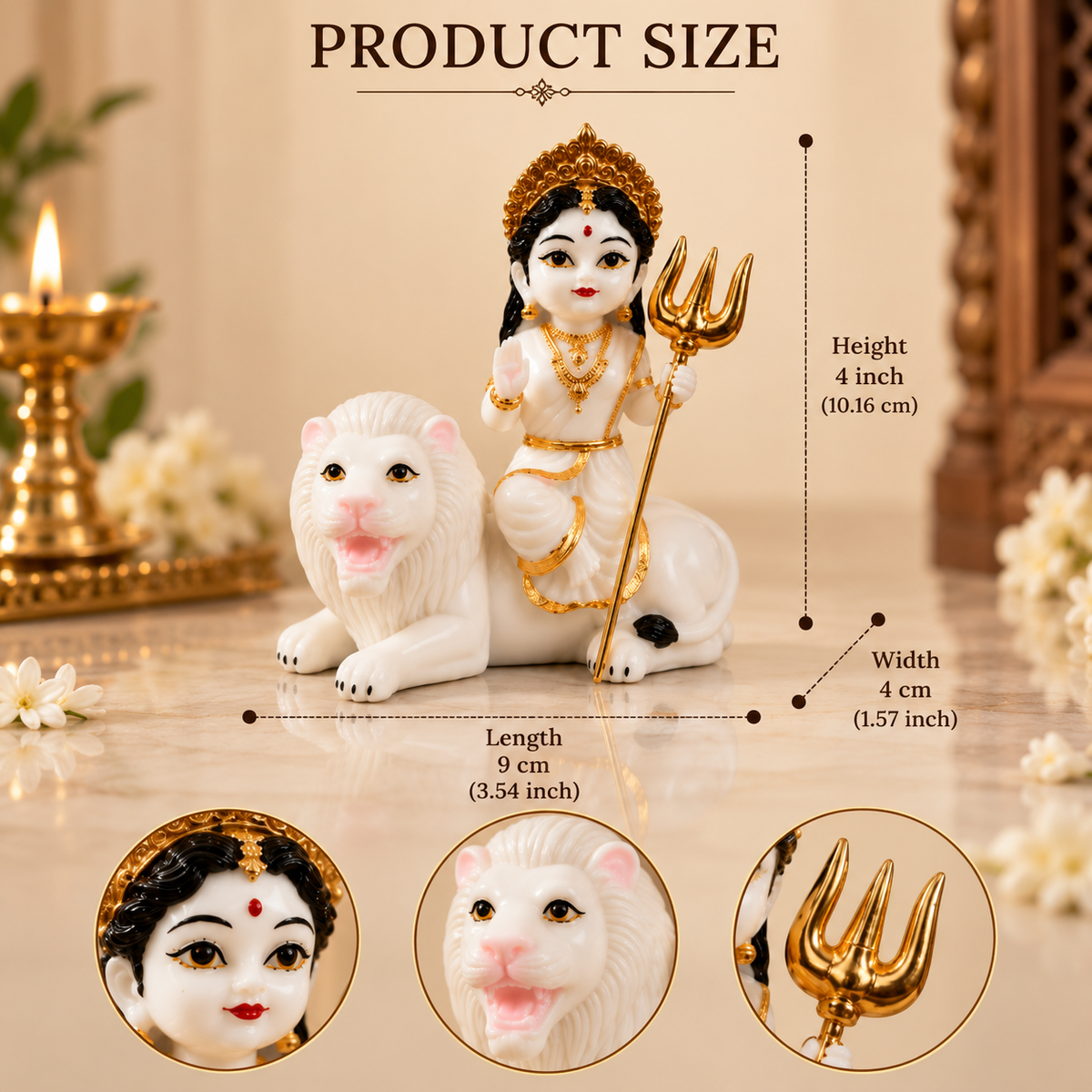 4 Inch Maa Durga with Lion Murti | Durga Maa Idol for Home Temple & Pooja Room