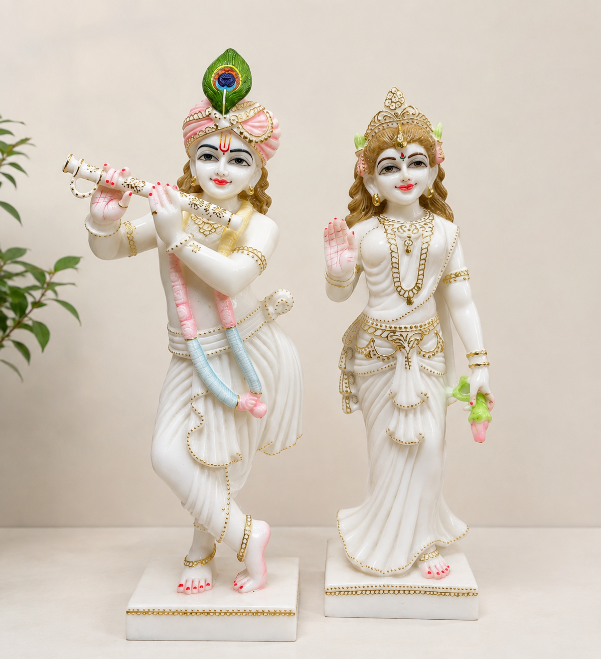 27 Inch Radha Krishna Marble Murti | White Marble Radha Krishna Idol