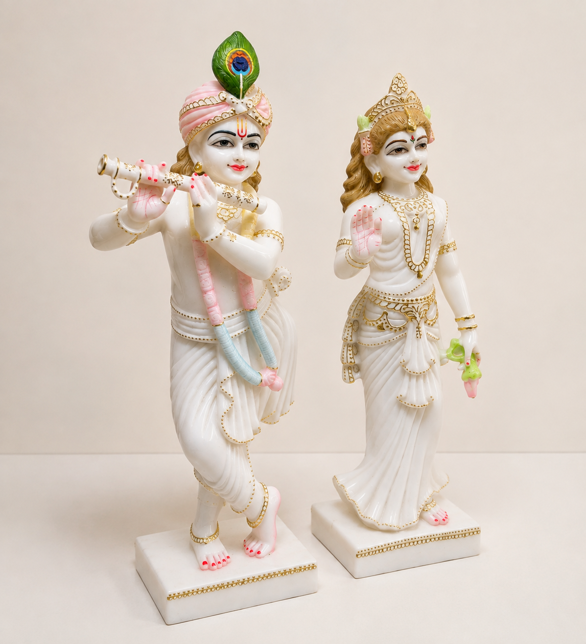 27 Inch Radha Krishna Marble Murti | White Marble Radha Krishna Idol