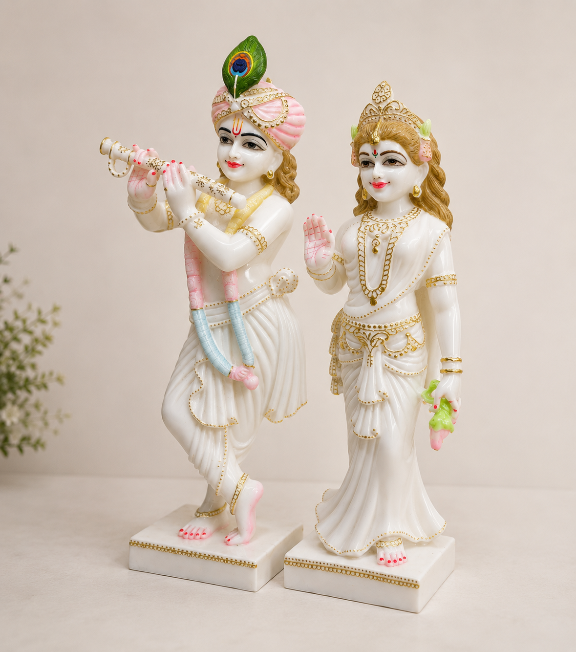 27 Inch Radha Krishna Marble Murti | White Marble Radha Krishna Idol