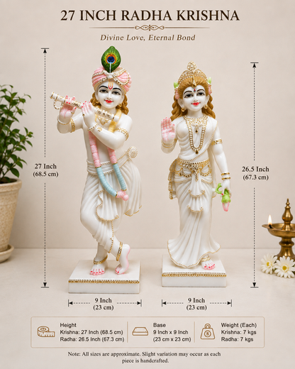 27 Inch Radha Krishna Marble Murti | White Marble Radha Krishna Idol