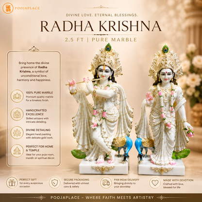 2,5 Fuß reine Marmor Radha Krishna Idol
