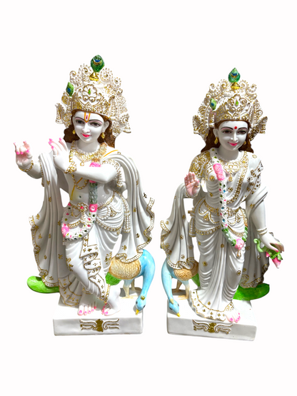 2,5 Fuß reine Marmor Radha Krishna Idol